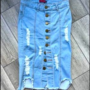 Distressed Denim Skirt